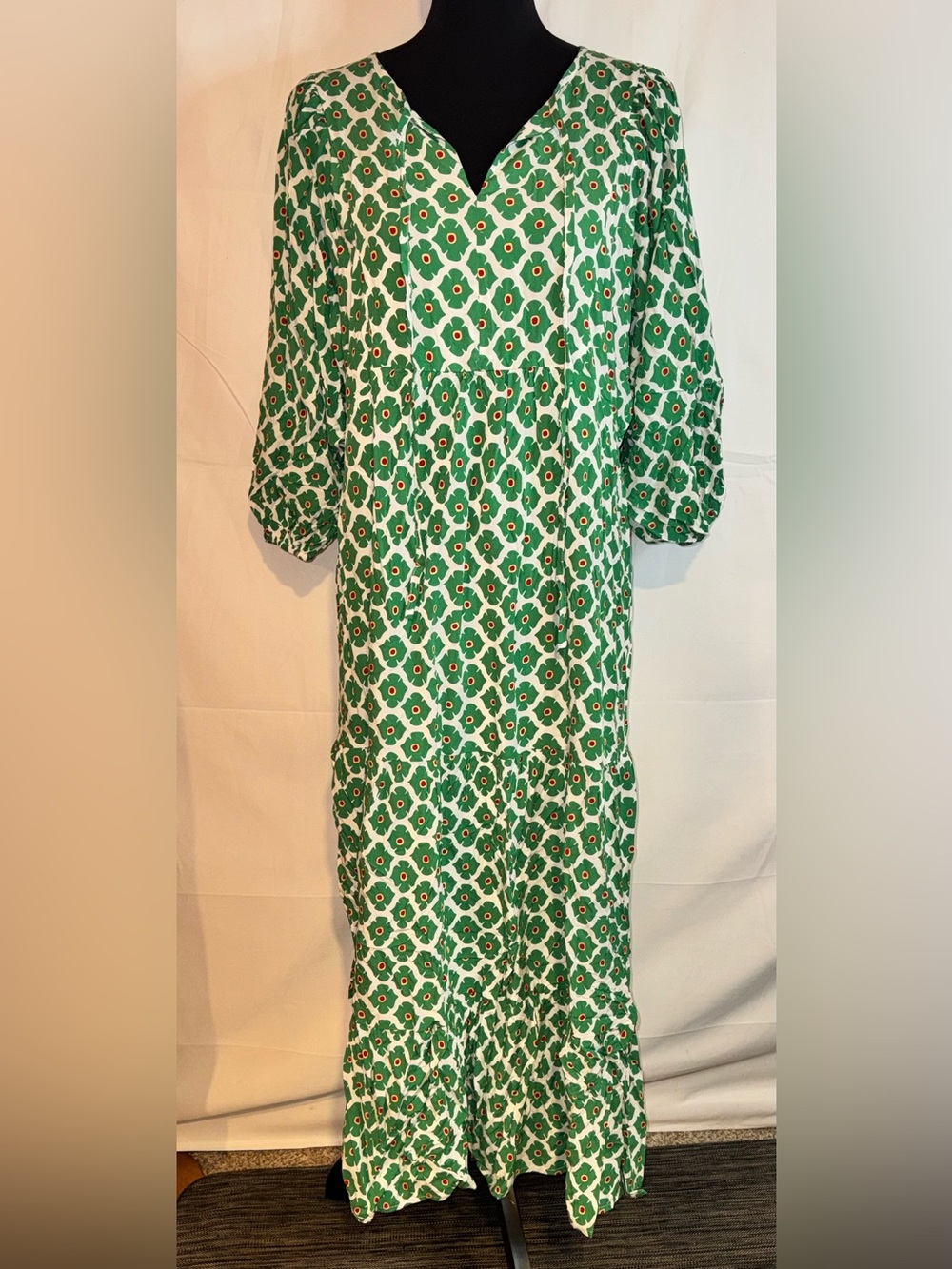 Green Floral V-Neck Maxi Dress